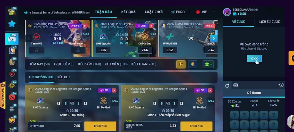 Khám phá sức hấp dẫn sảnh cá cược Esports Vnz6